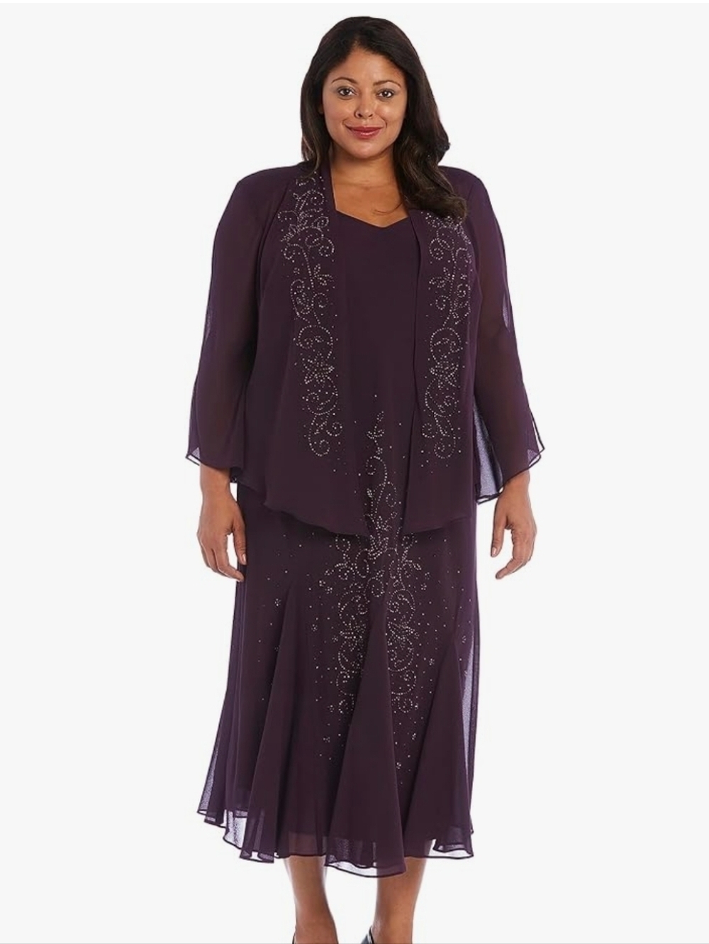 R&M Richards Beaded Gown Dress Jacket Set 18W Purple Formal Mother of the Bride